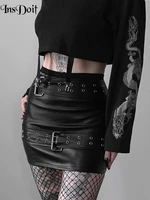 insdoit punk sashes pu black summer skirt women gothic y2k slim sexy high waist mini skirt streetwear aesthetic fashion skirts