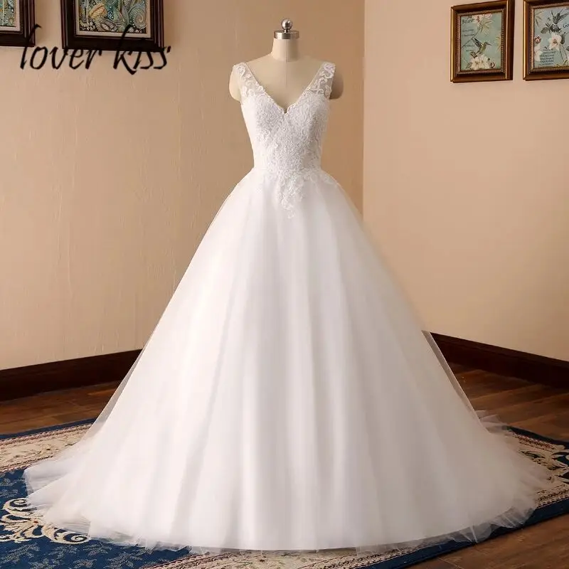 

Lover Kiss Fashion V-Neck Tulle Ball Gown Wedding Dresses 2022 Real Vestidos De Noiva Charming Court Train Formal Bride Dresses