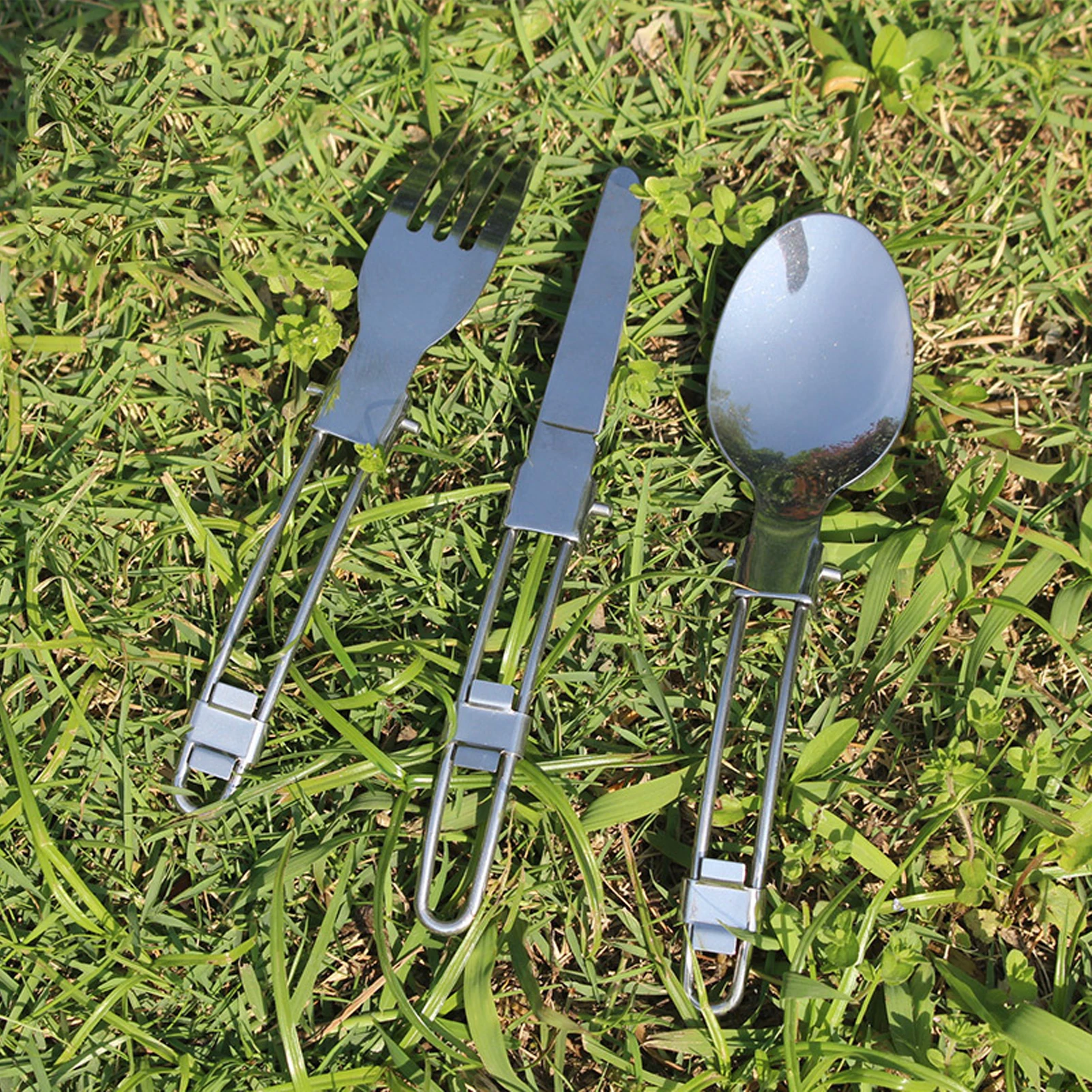 

Outdoor Camping Folding Tableware Set Stainless Steel Folding Knife Fork and Spoon Portable Travel Picnic Cutlery Set