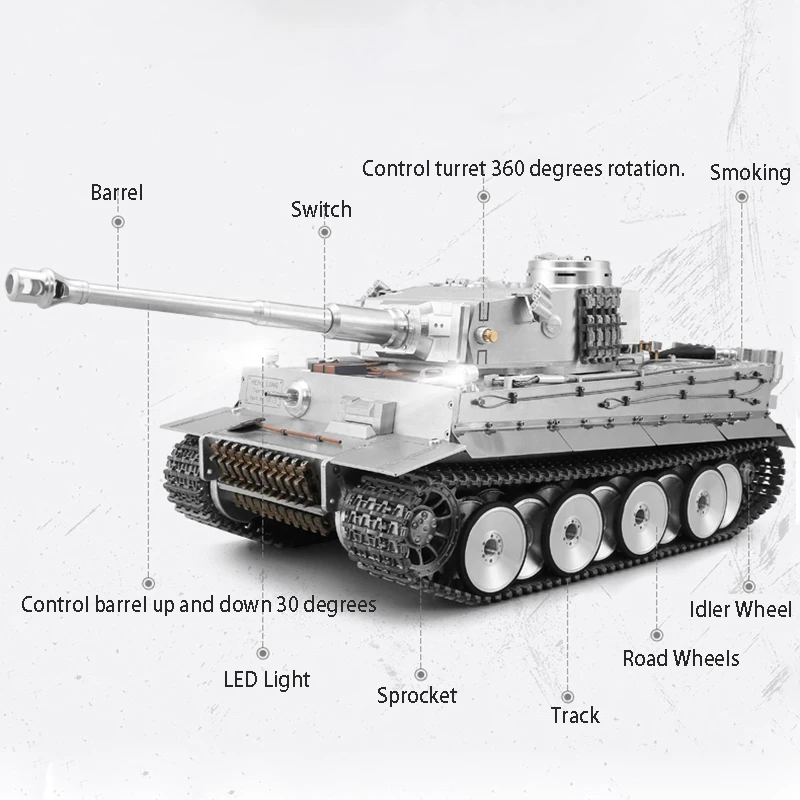 Heng длинный полностью металлический 1/16 3818 Pro RC Танк 2 4G Немецкий Тигр I обновленная