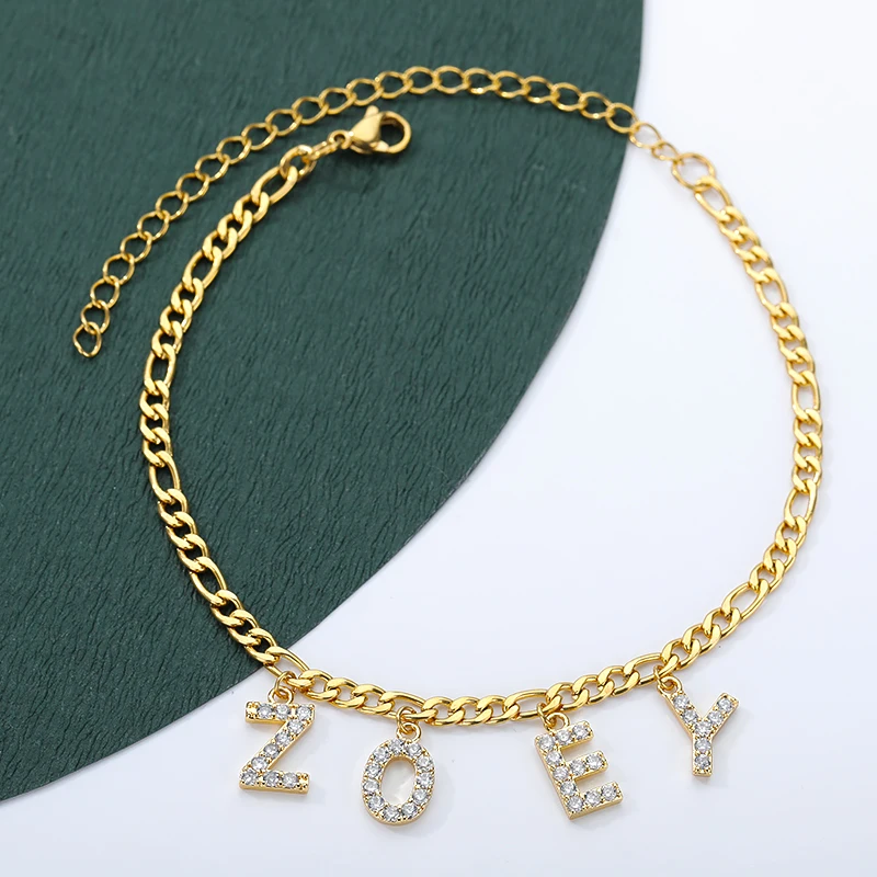 

Zircon Custom Initial Name Anklets For Women Personalized Name A-Z Stainless Steel Gold Feet Chain Anklet Bracelet Boho Jewelry
