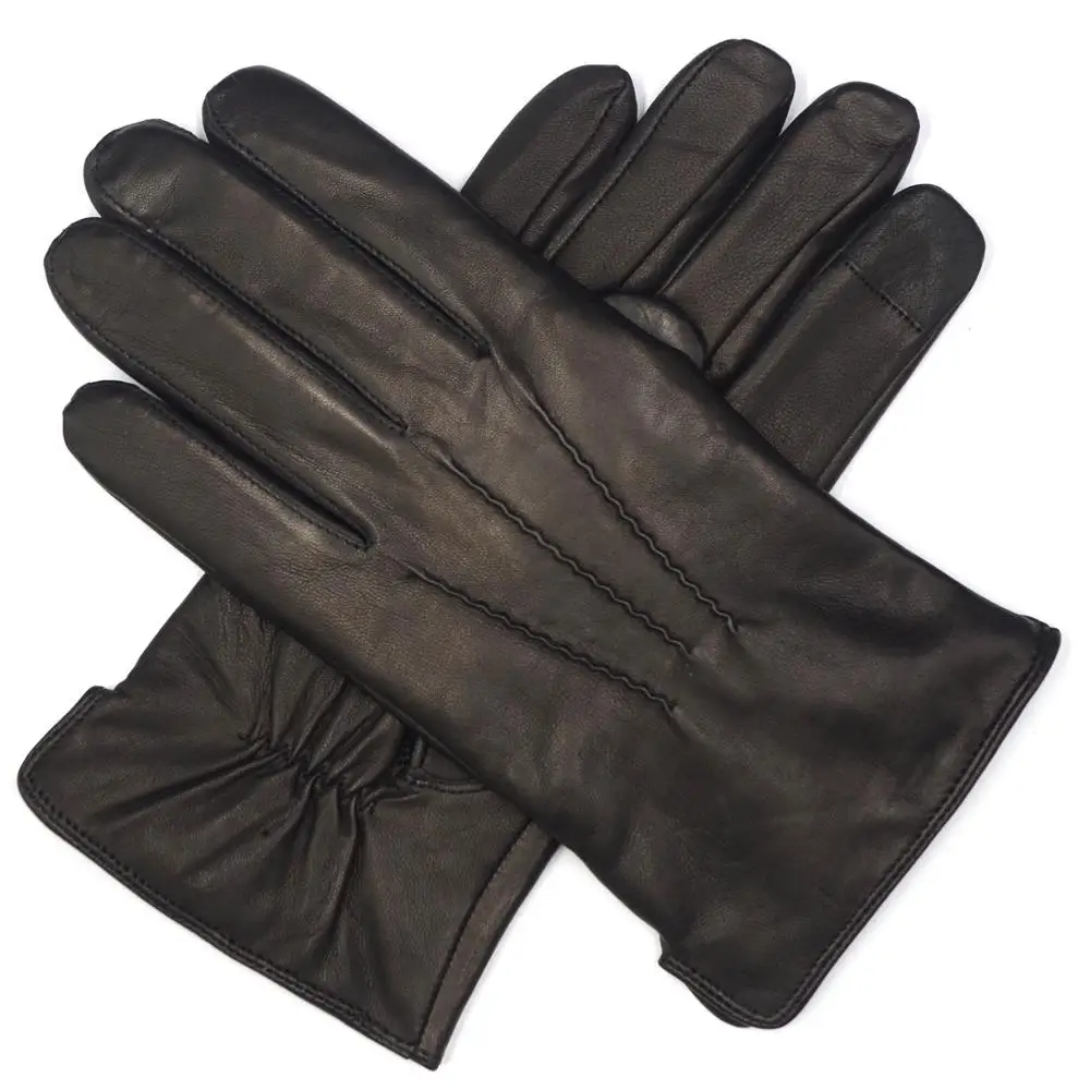 BLACK(cashmere) Harssidanzar Мужские Роскошные итальянские кожаные перчатки из овчины винтажные обработанные кашемировые шерстяные с подкладкой - Цвет: BLACK(cashmere)