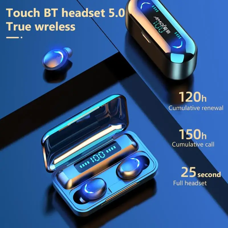

F9-6 Crescent Vertical Point Charging Box Wireless Binaural Bluetooth Headset TWS Power Display Touch Motion Waterproof and Nois