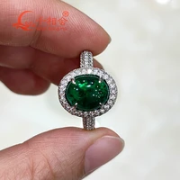 flat back oval cabochon 810mm 925 silver green color emerald ring created hydrothermal emerald melee white moissanite wedding