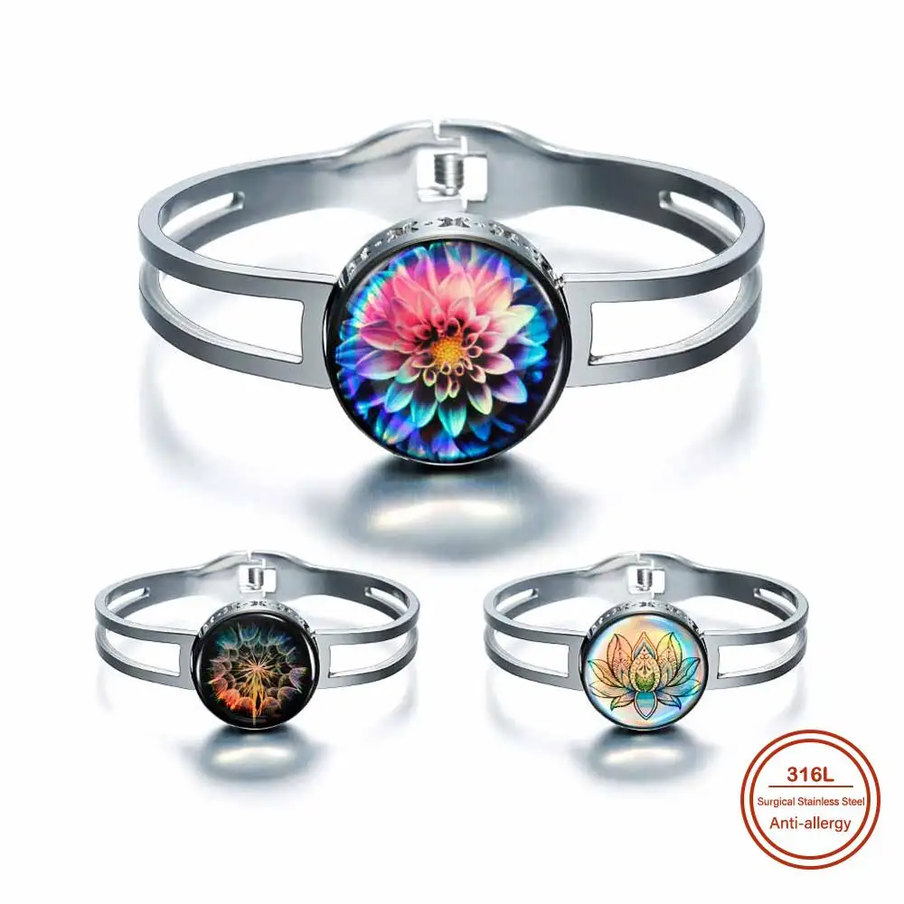 Модный дизайнерский браслет из нержавеющей стали в форме лотоса подвеска