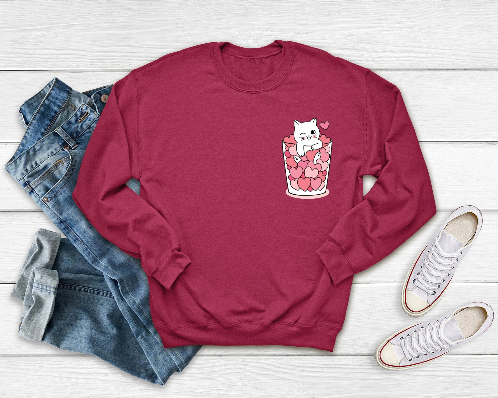 love heart teacup Cat Pocket Women's Sweatshirt lovers Pullover Harajuku style Sweats women Fashion casual Vintage Top | Женская