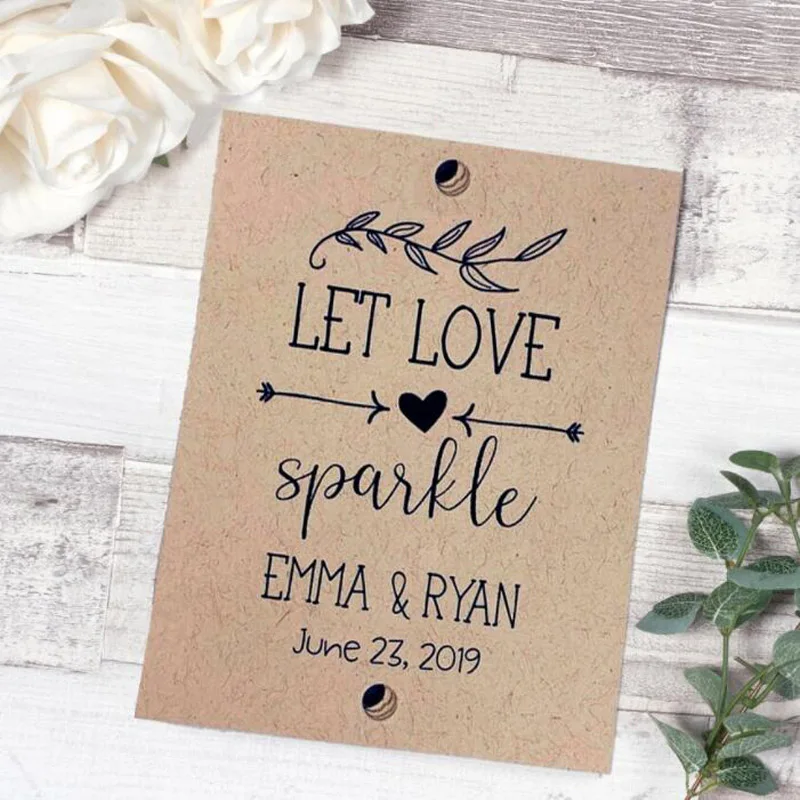 DIY- 100PCS Kraft Glow/Sparkler Stick Tags Personalised Wedding Firework Tags Let Love Sparkle