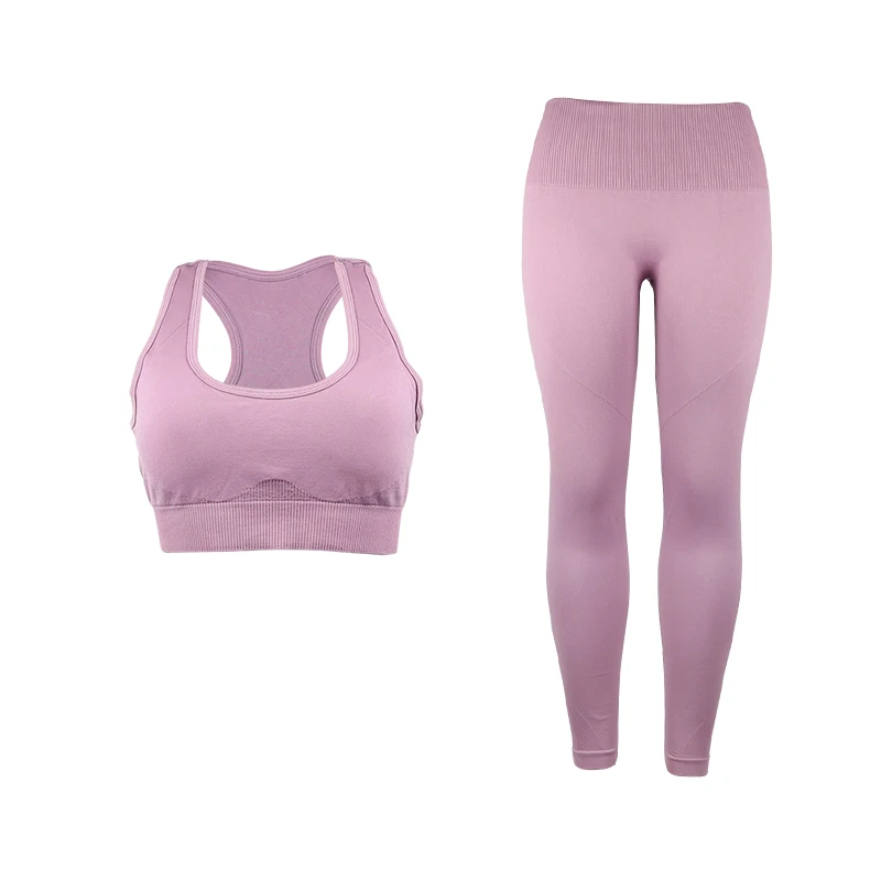 taro purple Бесшовный комплект из 2 предметов с высокой талией для йоги, женская одежда для фитнеса, спортивный костюм для бега, занятий спортом, эластичный лифчик, штаны - Цвет: taro purple