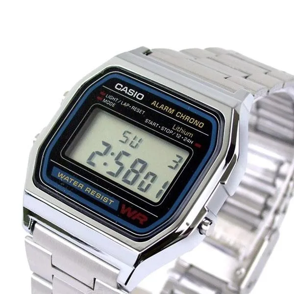 Digital Watch female child Casio A158WA-1Q silver plated alarm-led light Men's A158WA-1 Stainless Steel | Наручные часы