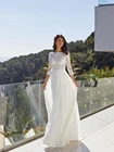Кружевное шифоновое свадебное платье, в наличии, с вырезом лодочкой, Пляжное длинное платье макси размера плюс с рукавами три четверти, с вырезом сзади, 2021, свадебное платье на заказ