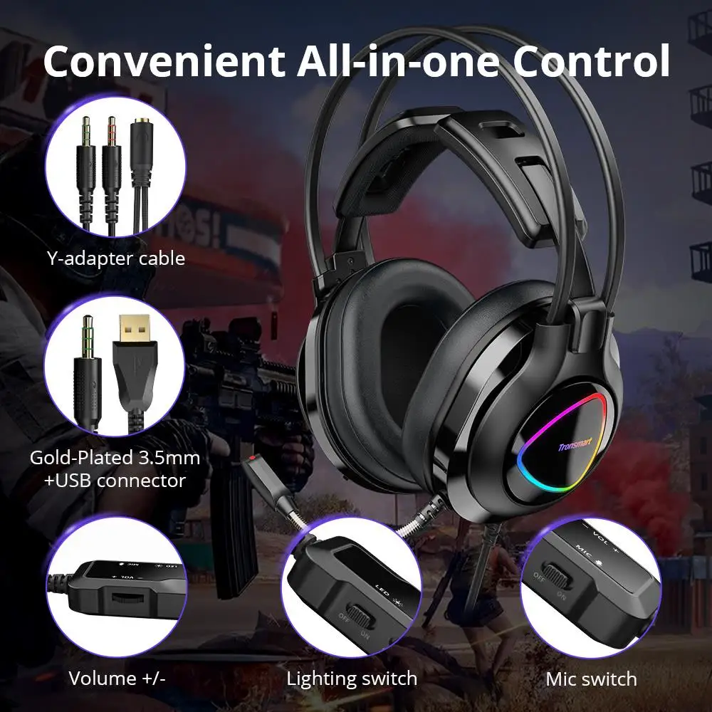 Tronsmart Glary Alpha проводные наушники PS4 игровая гарнитура геймер с микрофоном для ПК RGB