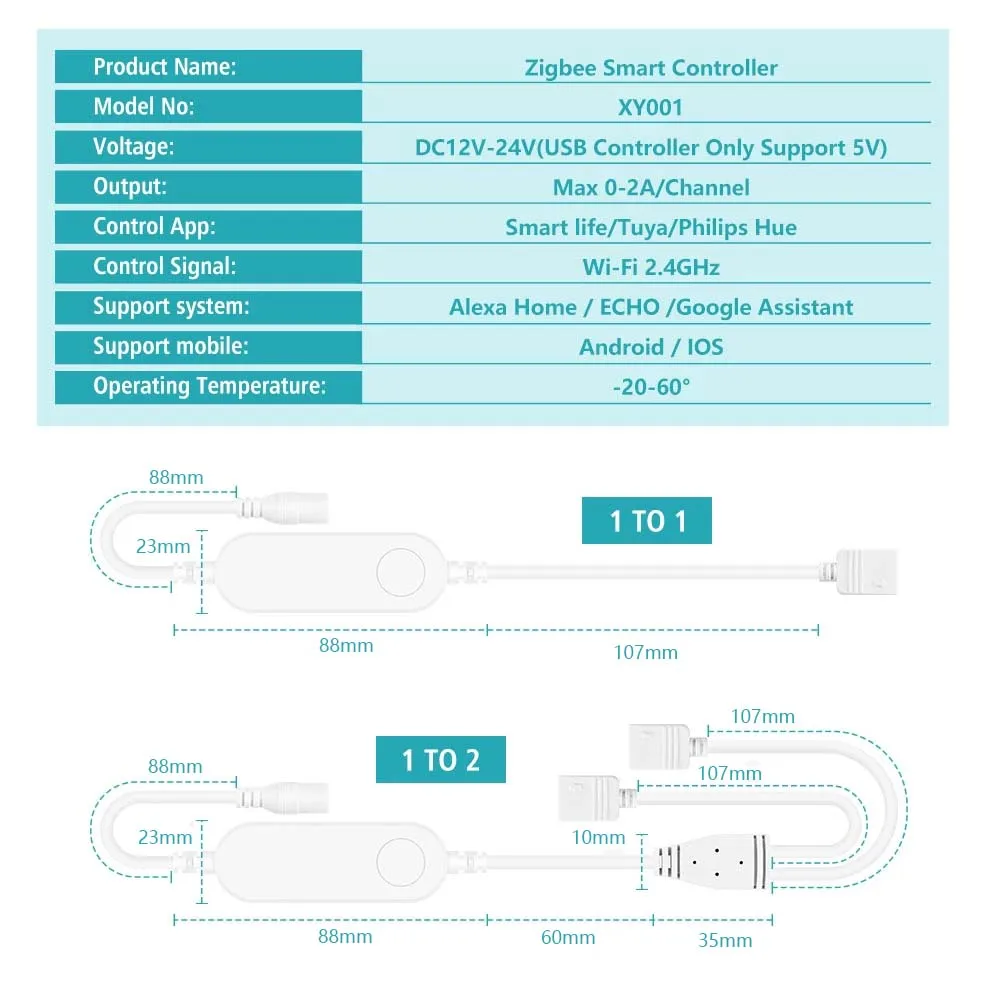 Контроллер Zigbee светильник Strip USB DC12V-24V RGB RGBW RGBWW Tuya Wifi Smart Dimmer Mini Controller Поддержка Google