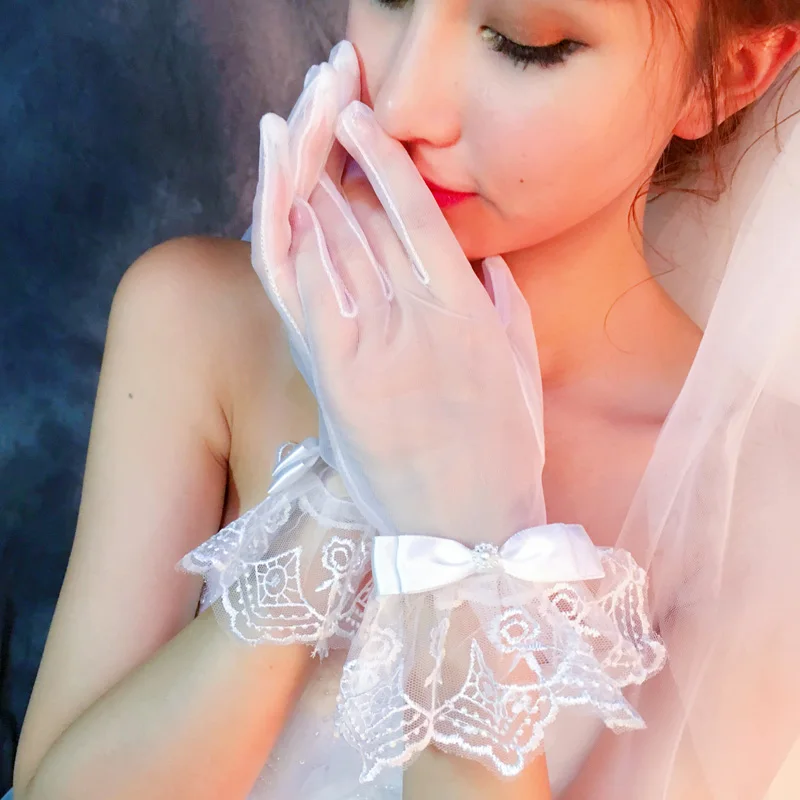 

CloverBridal 2022 летние короткие белые перчатки невесты длиной до запястья с галстуком-бабочкой аксессуары для свадьбы G9998