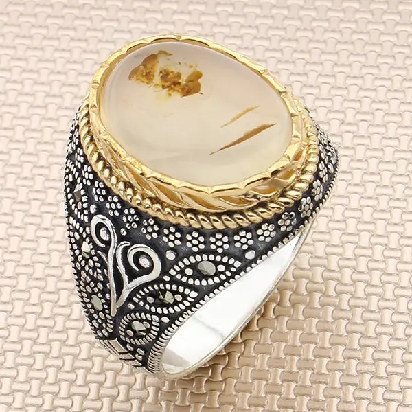 

Кольцо из стерлингового серебра с натуральным вы Для мужчин Агат камень и филиал мотив серебро Для мужчин кольцо серебро Для женщин Для муж...