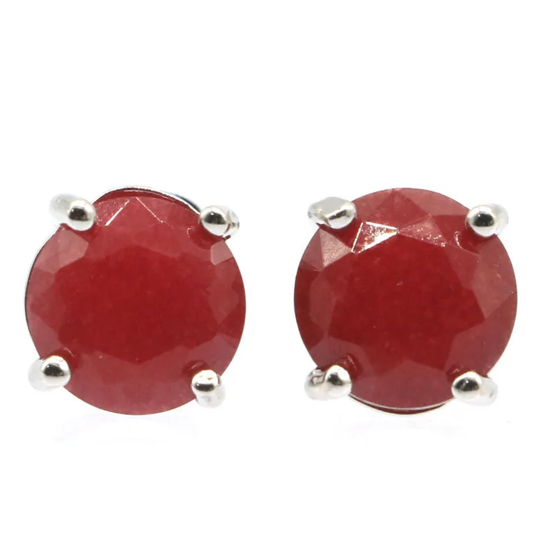 Женские серьги гвоздики с красным рубином и зеленым изумрудом 9 Х9 мм|925 silver