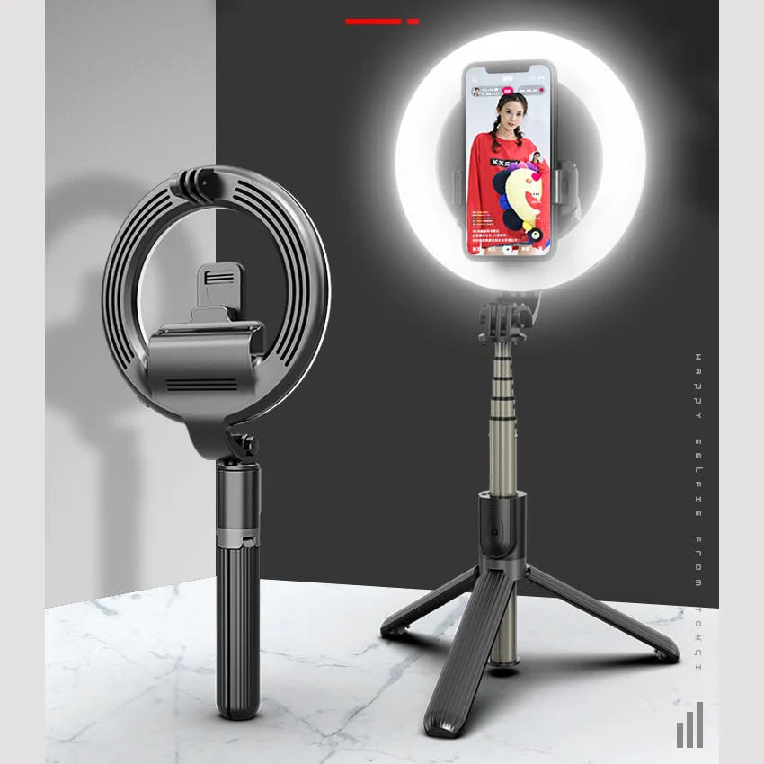 

Photo LED Selfie Stick Ring Fill Light Wireless Control Dimmable Camera Phone Ring Lamp With Stand Tripod For Makeup Video Live