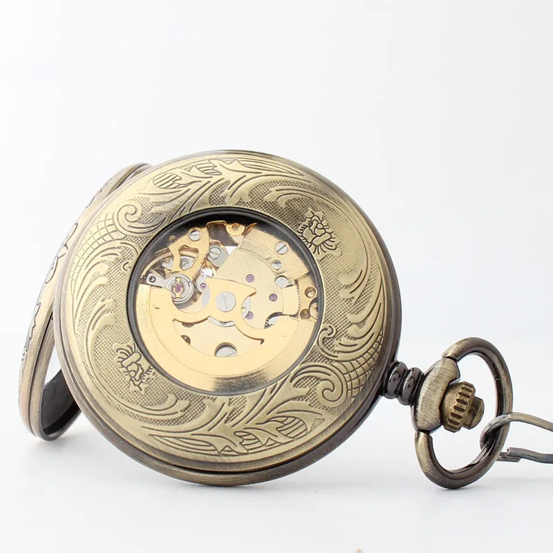 Bronze Vintage Pocket&Fob Chain Watches Steampunk Skeleton Men Women Mechanical Automatic Pocket Watches relógio