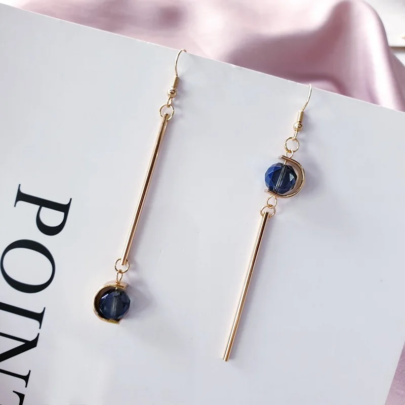 

New Korea Gold Geometric Zircon Asymmetry Earrings for Women Crystal Long Tassel Drop Dangle Earrings Party Wedding Jewelry Gift