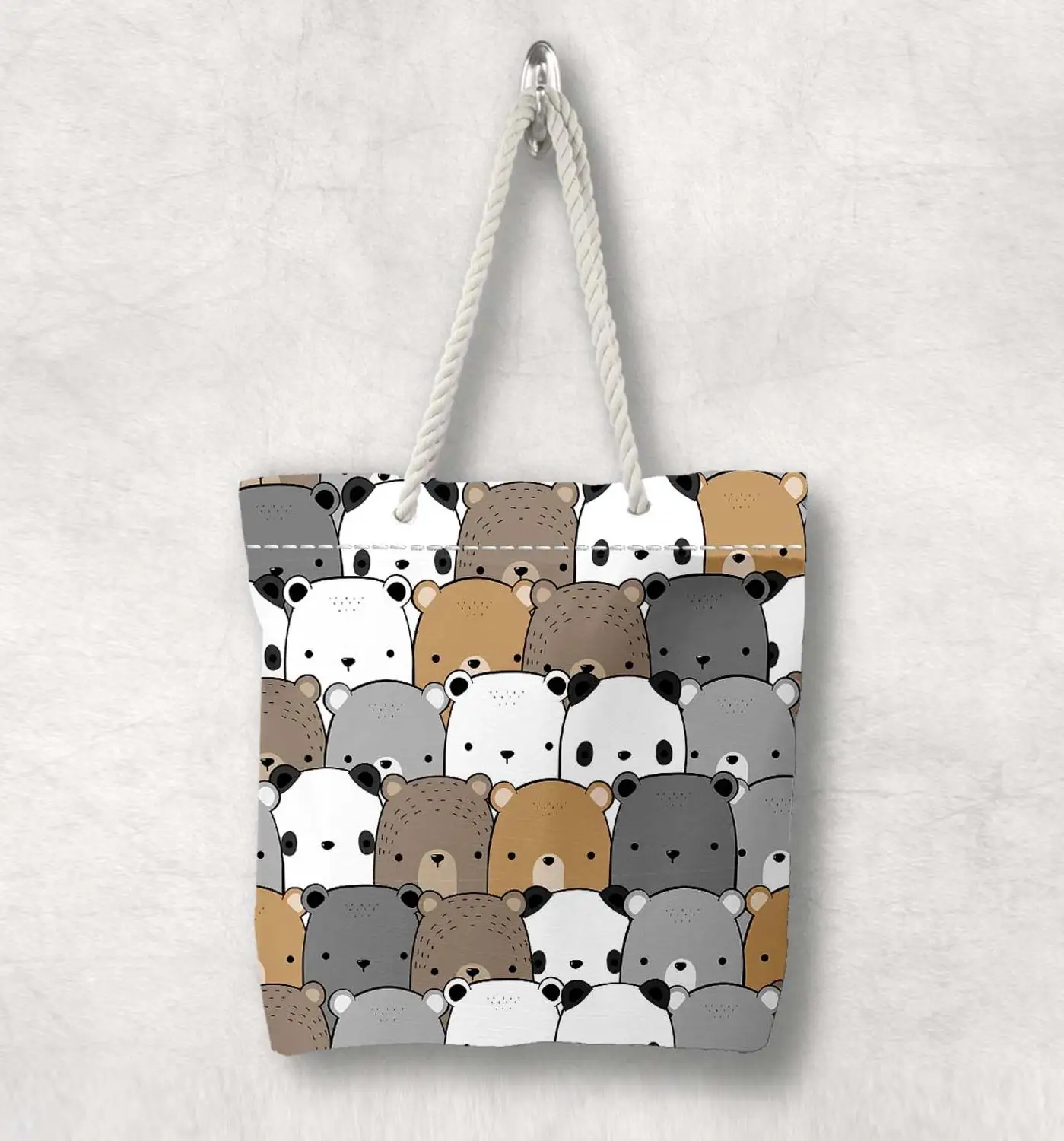 Новое модное полотняное портфель с милыми медведем серого коричневого и белого