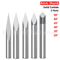 203040456090 degree 6mm shank solid carbide engraving tool end mill 3 flute straight router bit milling cutter woodworking