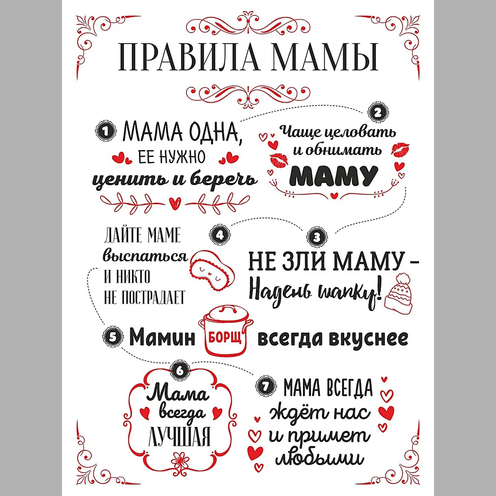 Магнит табличка на холодильник Правила мамы Сувенирный магнит в подарок Подарок