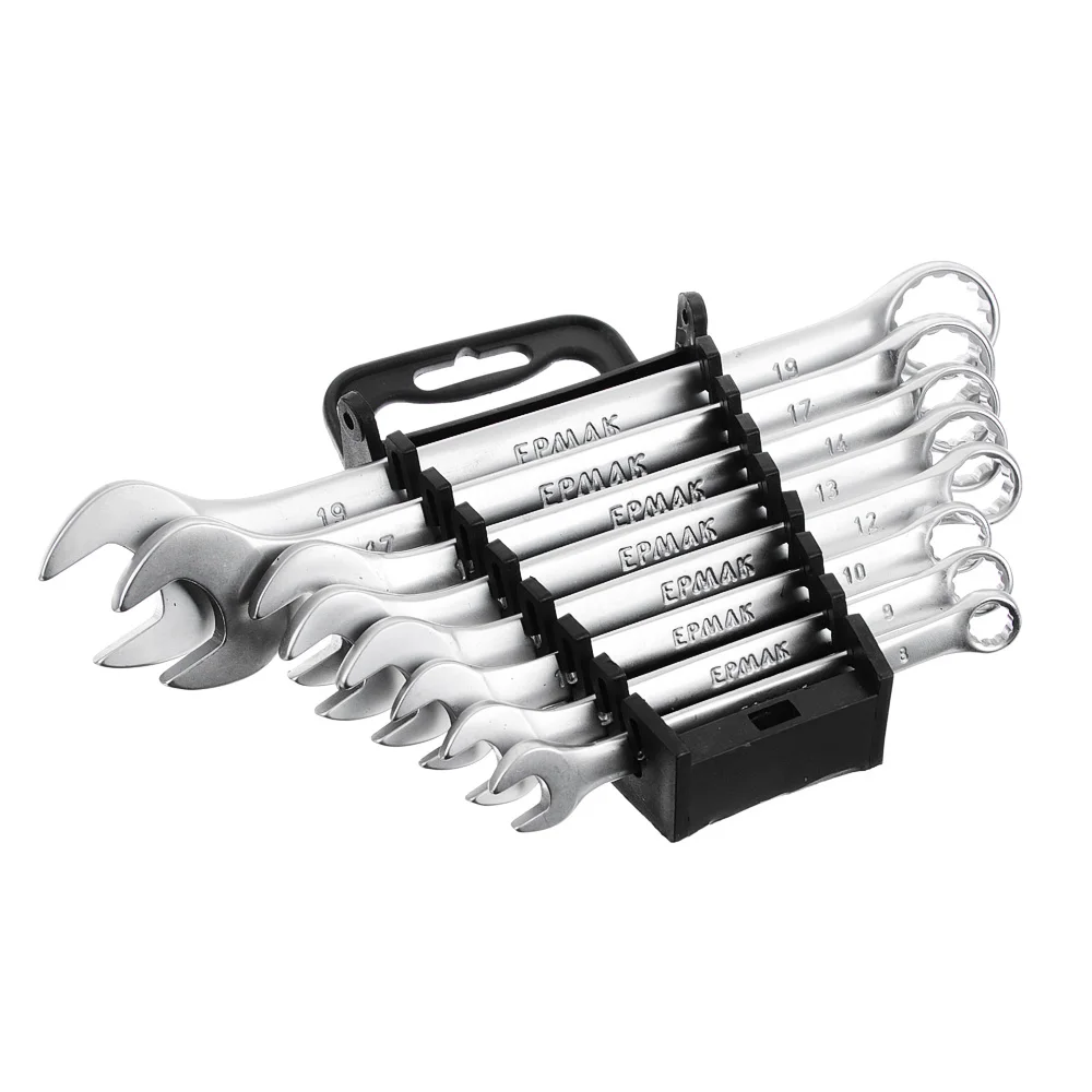 ЕРМАК НАБОР КЛЮЧЕЙ РОЖКОВО-НАКИДНЫХ 8 ПРЕДМ. 8-19ММ МАТОВЫЕ CRV ПЛАСТИК ХОЛДЕР |