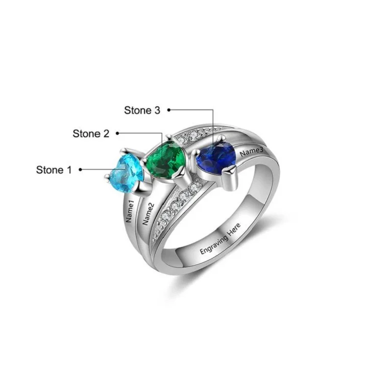 

Mothers Ring 3 Stone 3 Name Engraved Sterling Silver - Mothers Ring 3 Birthstone - Family Ring 3 Stone - Moms Ring Three Stone