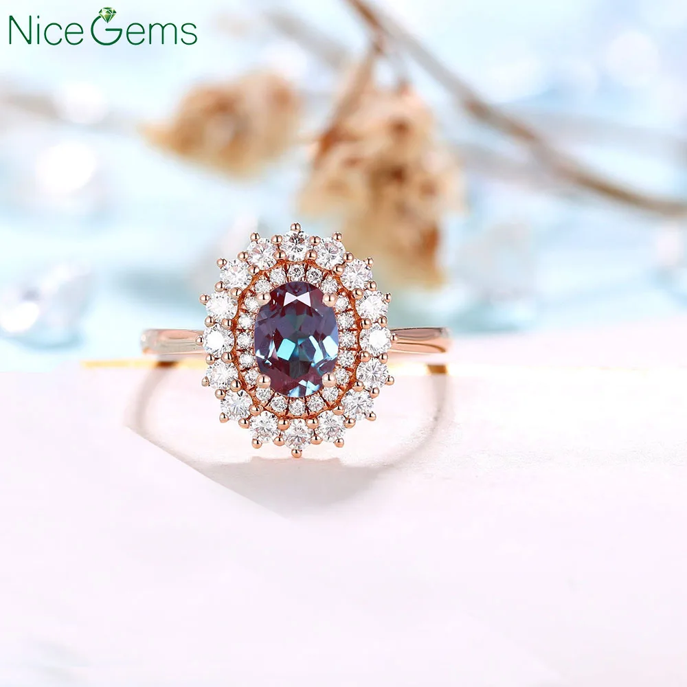 Кольцо свадебное NiceGems 18 карат розовое золото винтажное с двойным ореолом