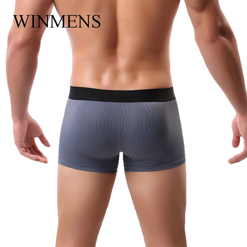 Men's Boxer Shorts Underwear 3 Pcs/Lot Solid Ripple U Convex Male Sexy Big Loose Trunks Panties Close-fitting Breathable