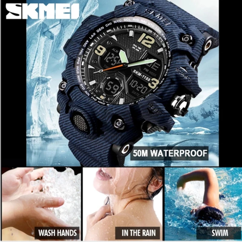 SKMEI наружные спортивные часы для мужчин с двойным дисплеем наручные 5 бар