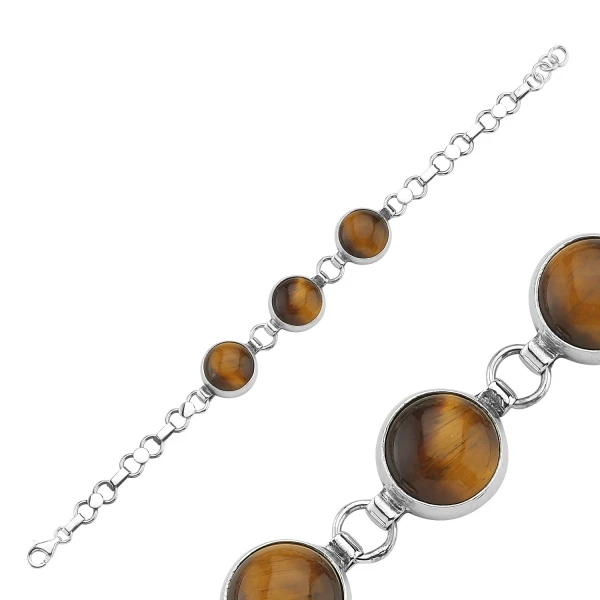 

Silver 925 Sterling Tiger Eye Stone Hand Handwork Bracelet
