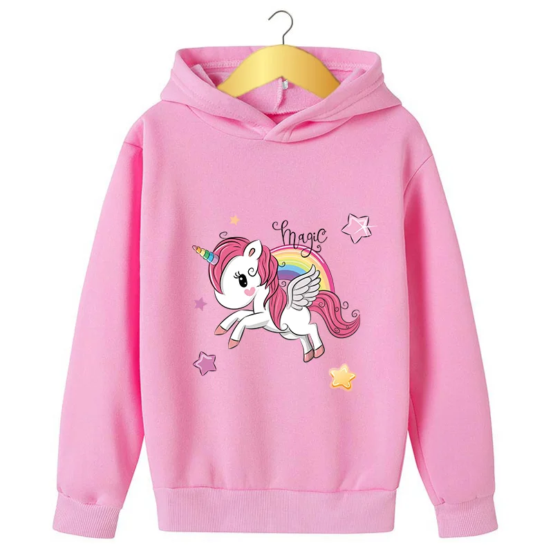 

Unicorn Winter Hoodie Cartoon Print Sweater Girl Baby Unicorn Hoodie Children's Hooded Fashion Kids Sportswear 4-14T