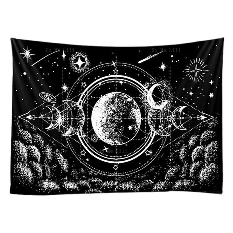 

Sun Face Crescent Meditation Tapestry Moon Phases Stars Celestial Mystical Wall Hanging Witchy Gothic Bohemian Decor