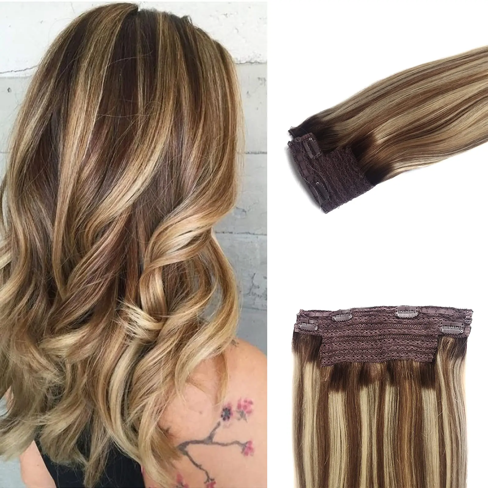 

Highlight Straight Invisible Fishline Human Hair Extensions Brazilian Remy Transparent Wire Clip In Real Hair Extensions