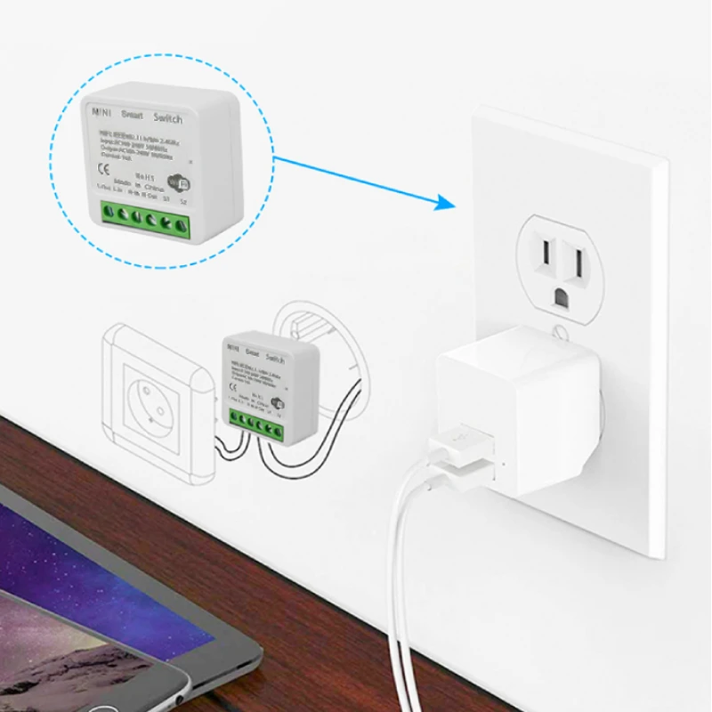 Tuya Mini Wifi Умный переключатель 16A DIY реле 2 Way Контроль APP Пульт дистанционного