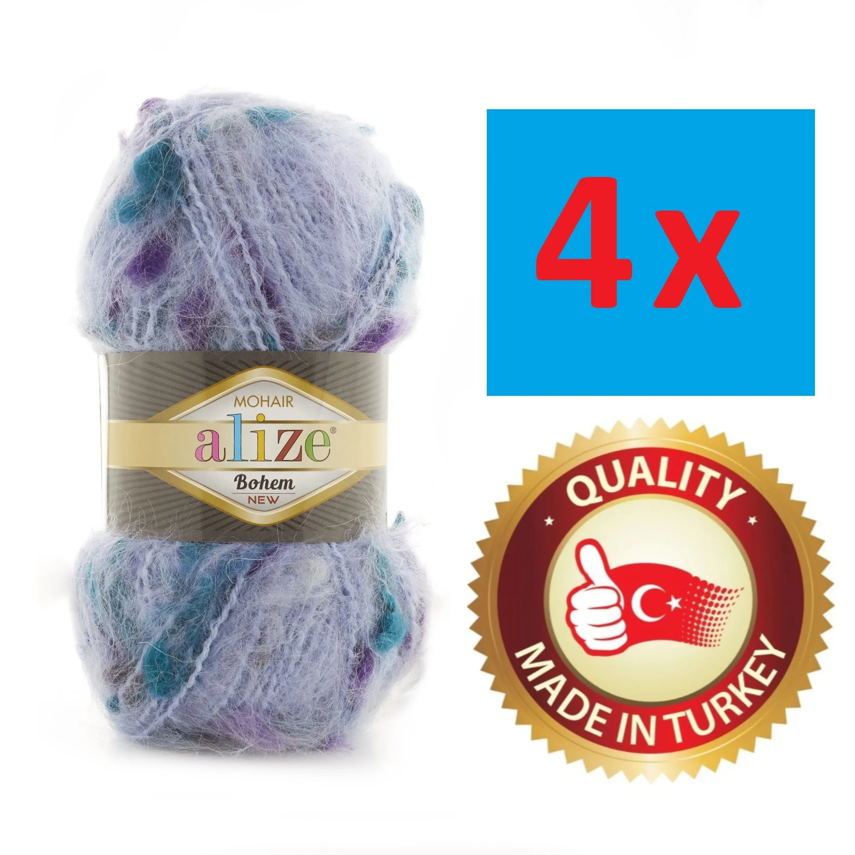 Alize Mohair Bohem Yarn (4 Pieces) Wool 4x100g Hand Knitting Crochet Thread Chunky Merino Mink Goat Fancy Bulky Fur Feather Best