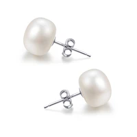 9 9 5mm 925 sterling silver simple button genuine freshwater cultured pearl stud earrings for women