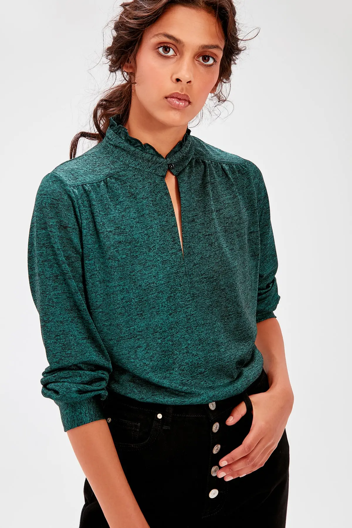 Темно-синяя трикотажная блузка с отвесным вырезом TWOAW20BZ0257 | Женская одежда