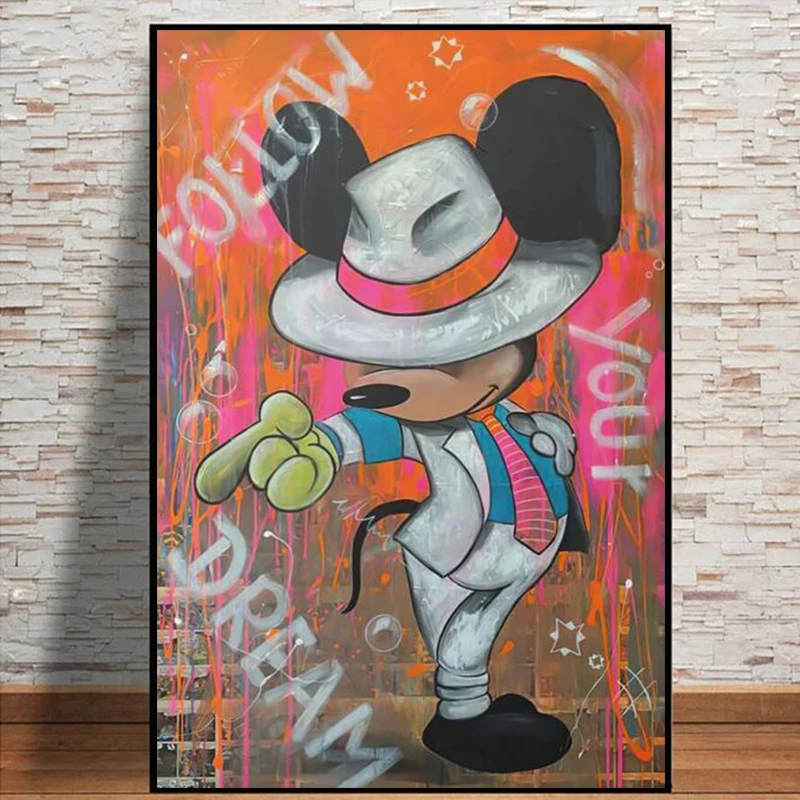 

Graffiti Disney Art Posters And Prints For Kids Bedroom Funny Michael Mickey Mouse Canvas Painting Wall Art Home Decor Cuadros