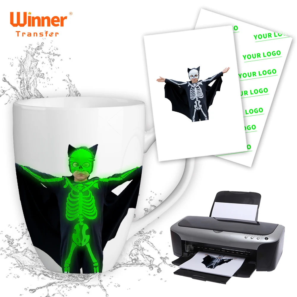 Winner Transfer China Factory OEM Inkjet Dark Glow In the Dark Waterslide Decal Paper Green