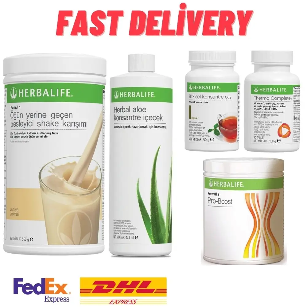 

Herbalife Nutrition Weight Loss Package Flavor Option 1 Shake + 1 Tea + 1 Aloe Vera Concentrated + 1 Thermo + 1 Pro-Boost