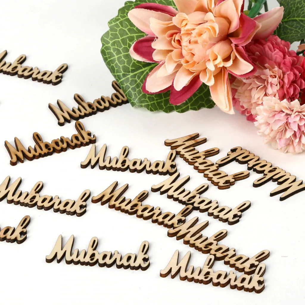 

15pcs Wooden Eid Mubarak Ramadan Wood Chips Laser Cut Confetti Table Scatter DIY Craft Islam Mubarak Islam Muslim Party Ornament