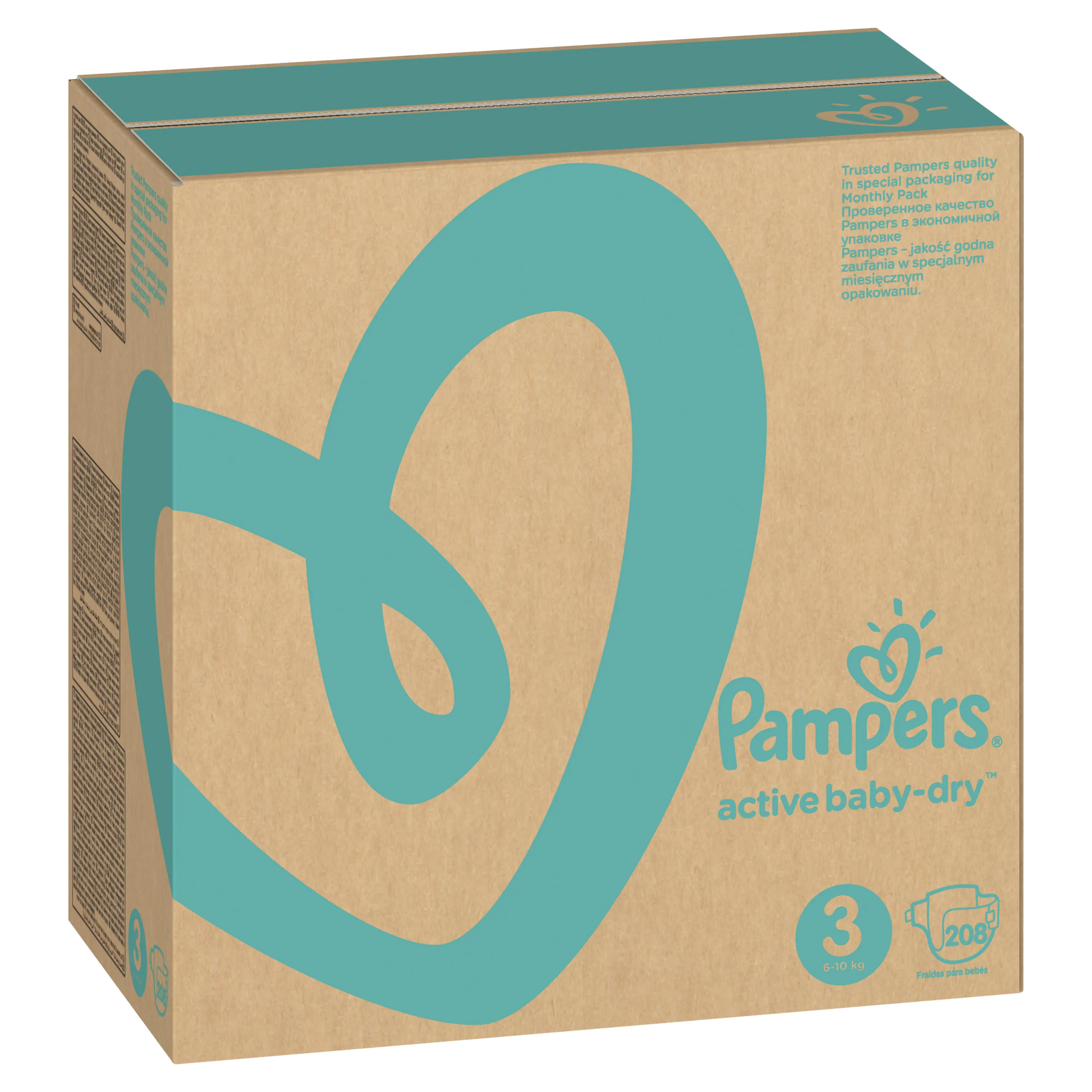 Подгузники Pampers Active Baby-Dry 6–10 кг, размер 3, 208шт