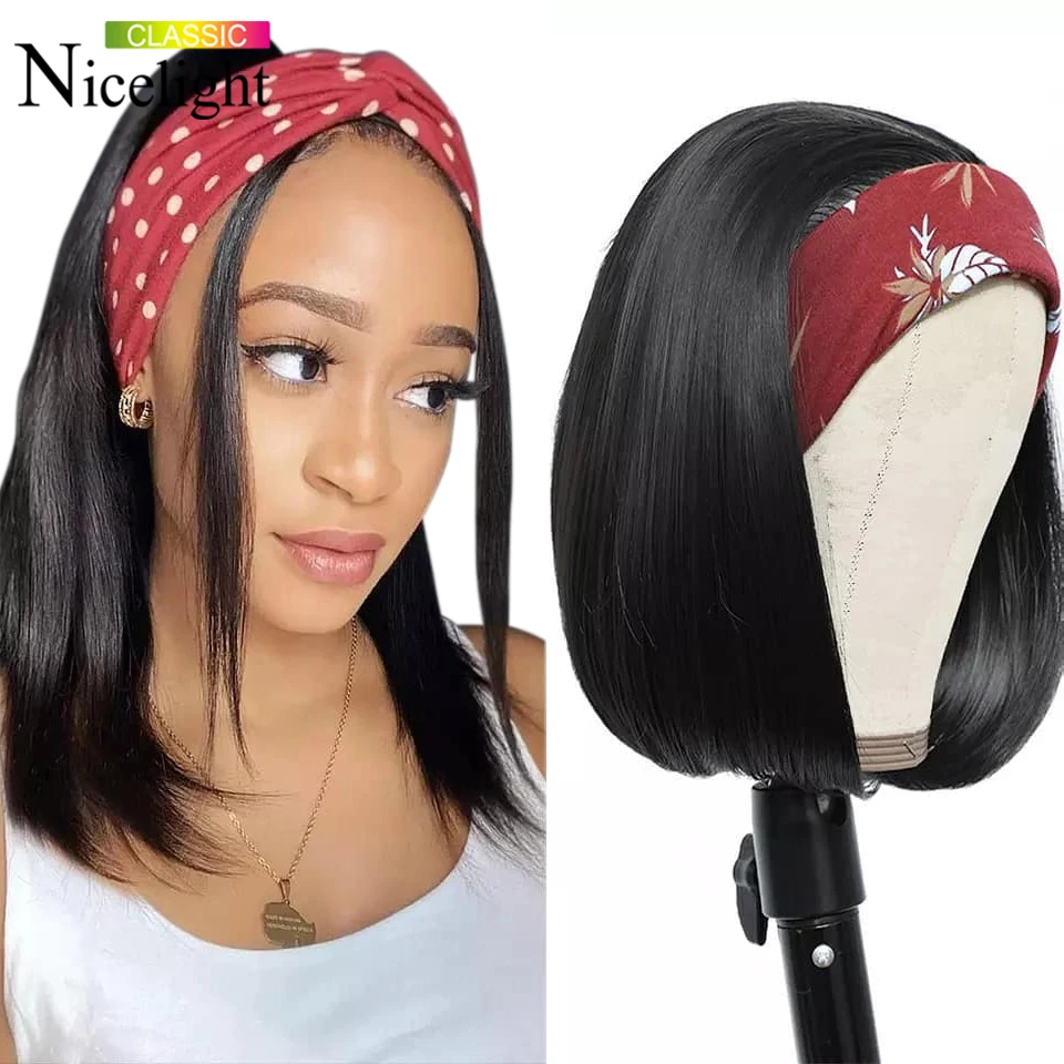 

Women's Headband Wigs Glueless Straight Hair Human Hair Wigs Full Machine Made Remy Hair Wig Short Bob Human Hair Wig No Glue