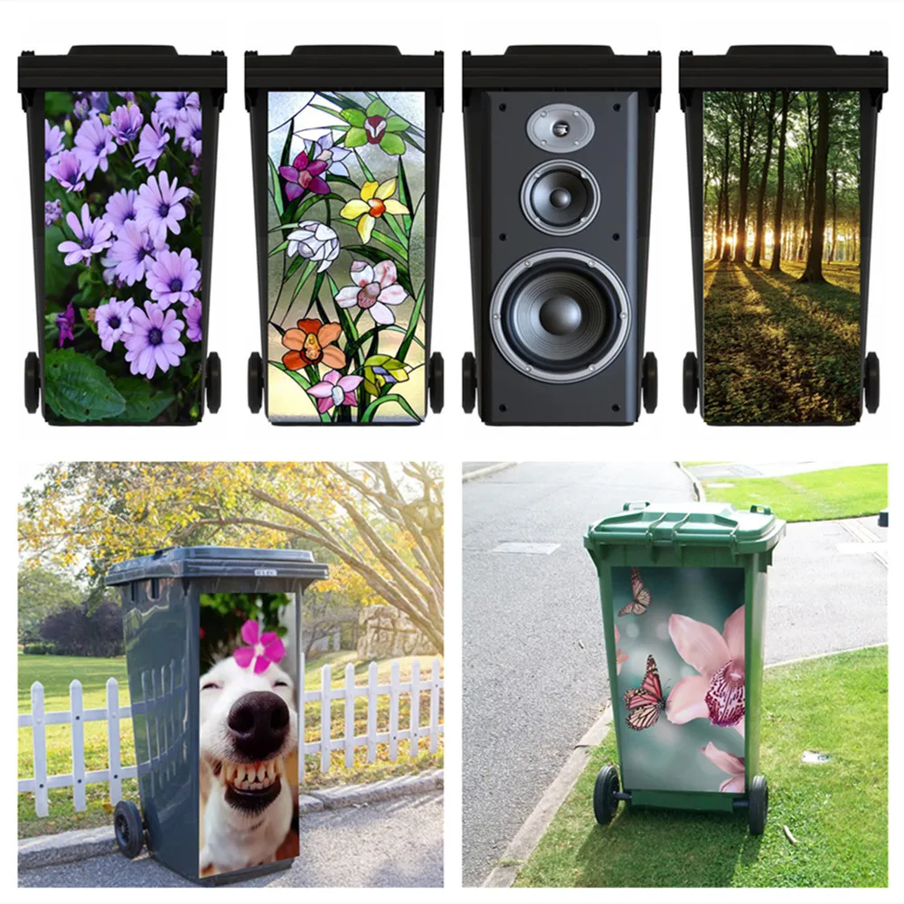 Sticker Stick Rubbish Bin Stickers Wallpaper Small Poubelle Autocollant Outdoor Flower Forest Audio