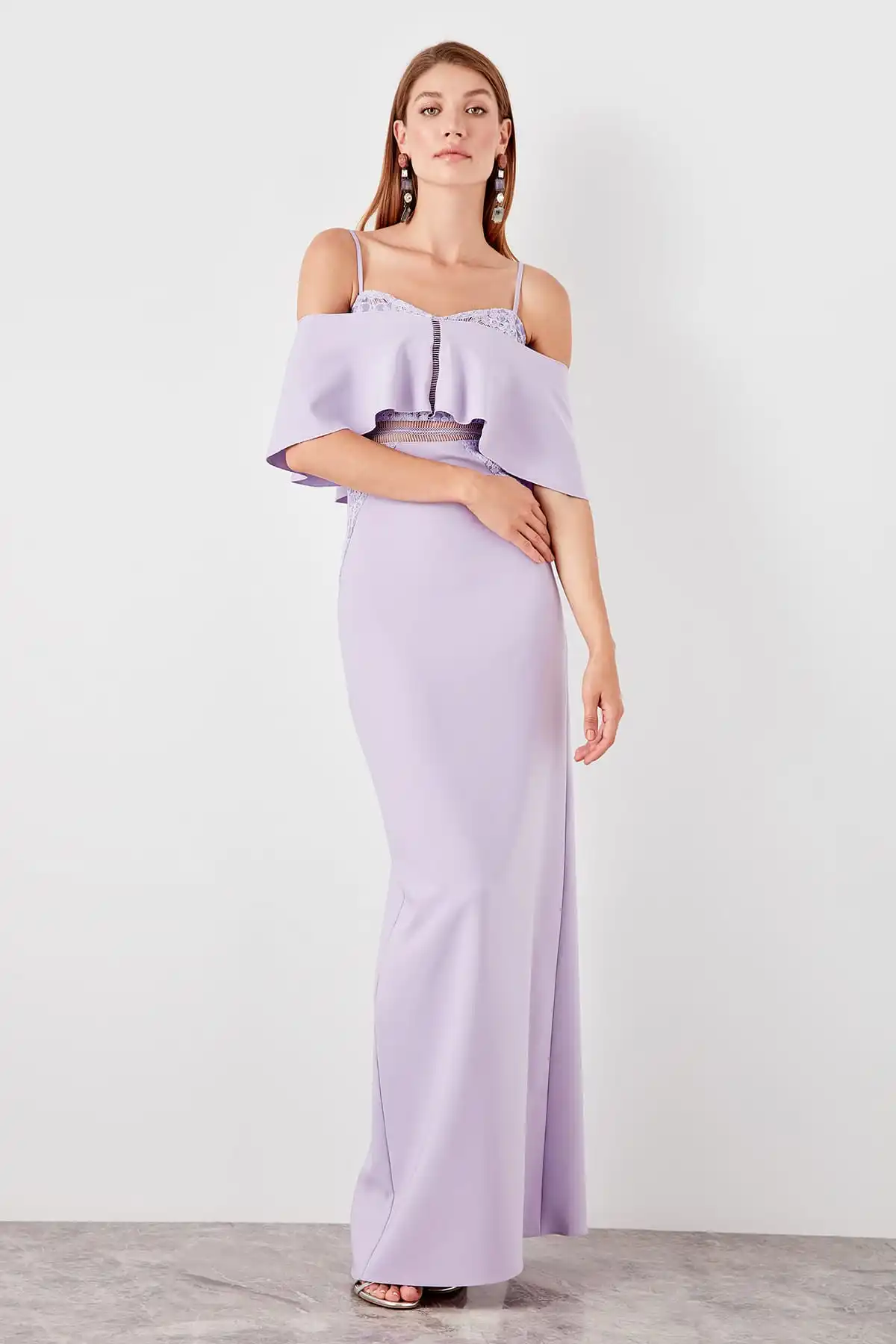 Trendyol шаль воротник разрезы вечернее платье TPRSS19AE0107