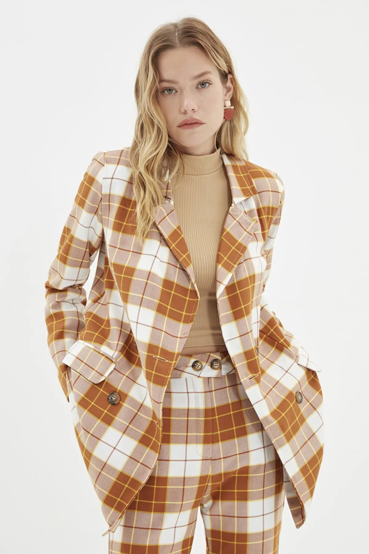 

Верблюжья клетчатая куртка, Новый Повседневный Женский блейзер, винтажный элегантный женский Блейзер, верхняя одежда, элегантные топы, Кос...