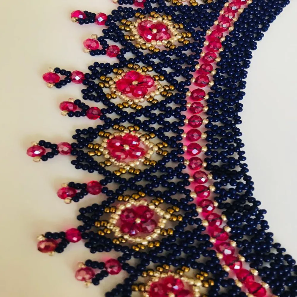 

Navy Blue Sand Beads and Cross Stitch Patterns Suitable for All Kinds of Outfits Trend Necklace