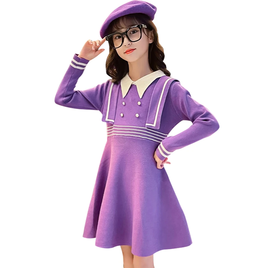 Платье-свитер для девочек в полоску на возраст 6 8 10 12 14