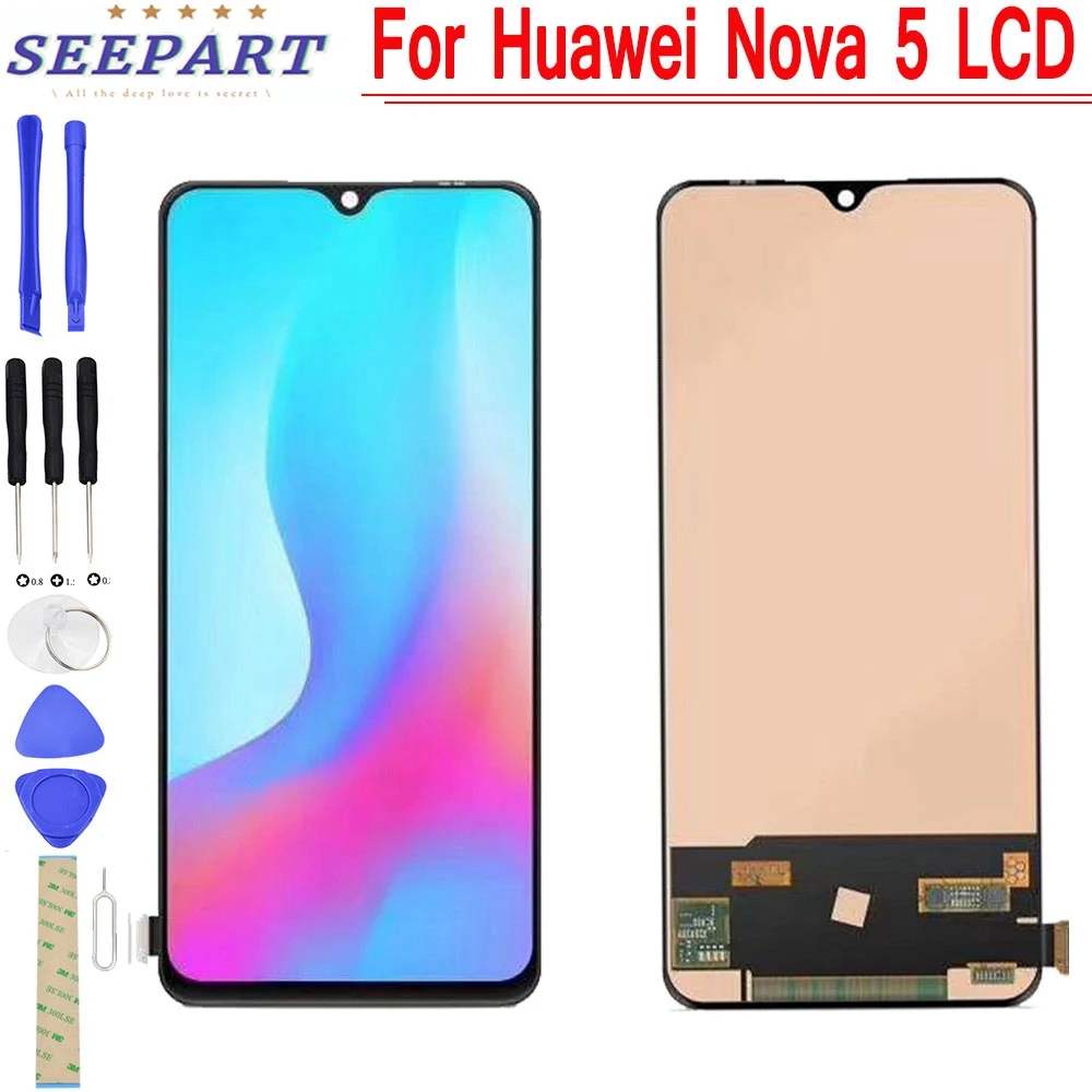 TFT Дисплей для Huawei Nova 5 с сенсорным экраном LCD и цифровым оцифровщиком с рамкой для 6,39 дюйма 5Pro